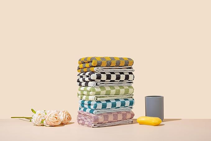 Madi-Cadi Hand Towels 5 Pack - Cotton Face Towels Soft, Absorbent, and Decorative Checkered Design for Bathroom, Kitchen, Gym, and Spa - 13 x 29 Inches for Any Occasion