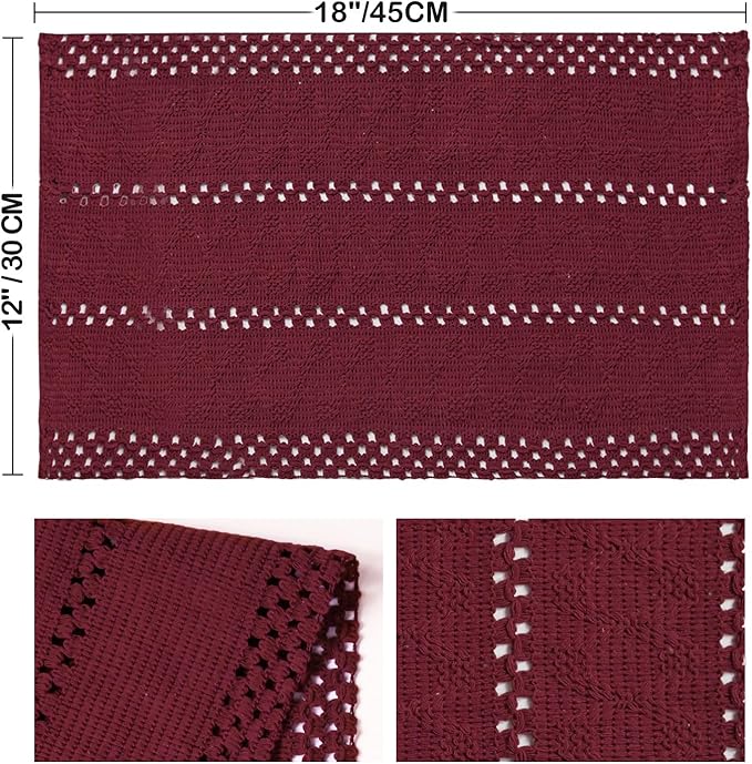 Artoid Mode Red Farmhouse Woven Rustic Hollow Placemats Set of 4,12x18 Inch Seasonal Holiday Table Mats Party Kitchen Dining Decoration
