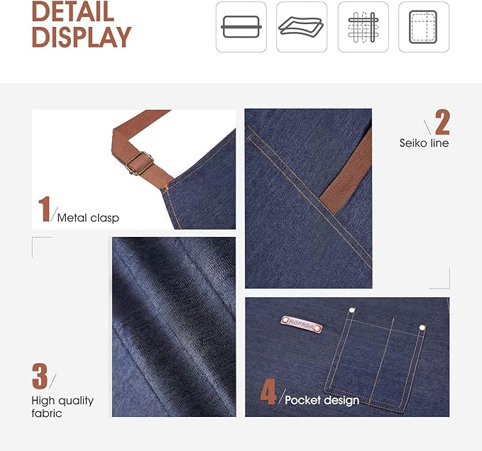 KPD Denim Apron With Pockets - Adjustable Blue for Kitchen, BBQ, and Garden - Work Apron for Men and Women