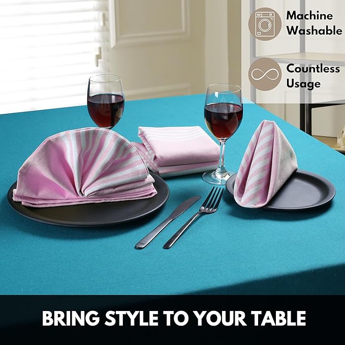 Pink Stripe Cloth Napkins 4 Pack, 18x18 Inches, 100% Cotton, Machine Washable Table Linen, Durable, Reusable Fabric for Everyday Meals, Farmhouse, Spring Easter Dining, Baby Pink