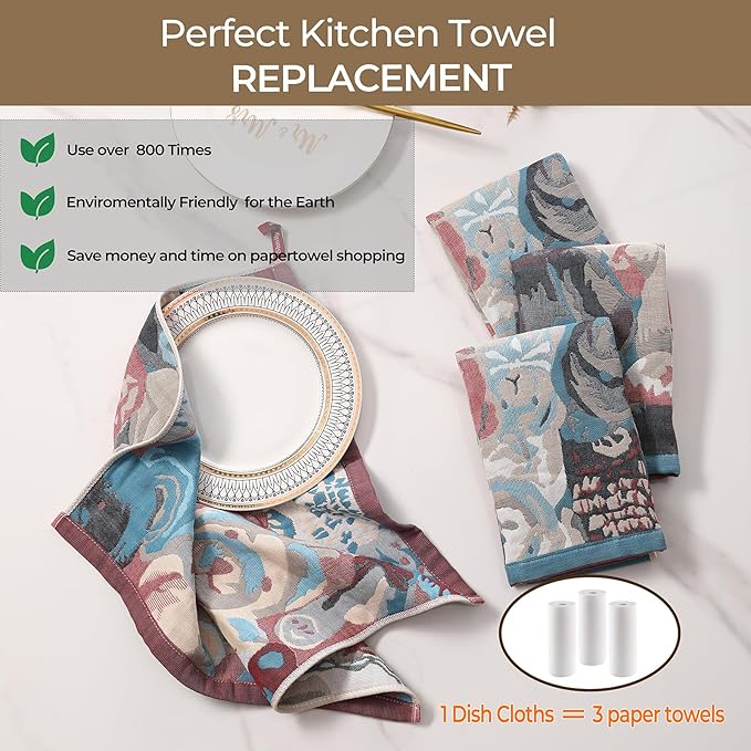 Cotton Washcloths,Dish Towels for Kitchen, 4 Pack Cotton Kitchen Towels with Cute Bear Design, Multi-Purpose Dish Cloths for Washing Dishes, Hand Towels for Kitchen Decor