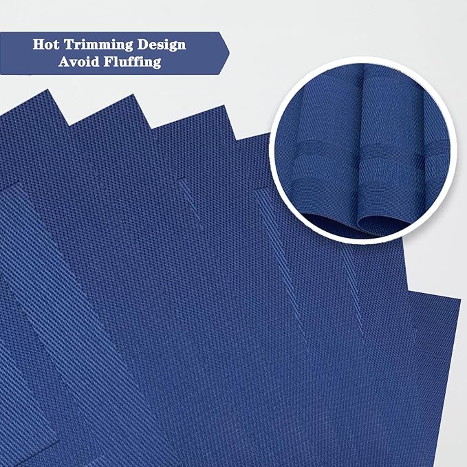 Blue Frame Placemats Set of 2 - Heat Resistant Non-Slip Place mats for Dining Table, Washable Durable PVC Vinyl Woven Table Mats (Blue Frame, 2)