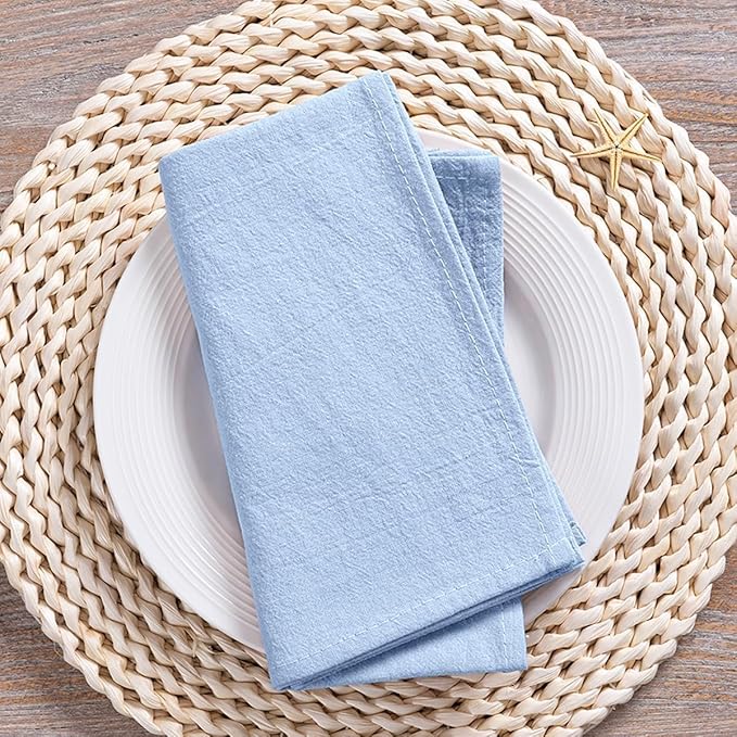 MLMC 8 Pack Blue Cloth Napkins Rustic Washable Cotton Linen Napkins Set of 8 17"x17" Reusable Dinner Napkins Cloth for Wedding Baby Shower Party Gathering Everyday Use
