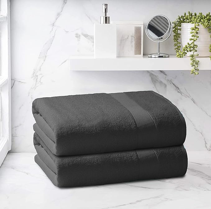 Belizzi Home Premium Cotton Oversized 2 Pack Bath Sheet 35x70-100% Pure Cotton - Ideal for Everyday use - Ultra Soft & Highly Absorbent - Machine Washable - Charcaol