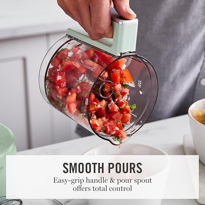 Martha Stewart 3 Cup Food Processor, Electric Vegetable Chopper, Stainless Steel Blades, 24oz BPA-Free Bowl, Pour Spout, Dicing, Mincing, Chop & Puree, Dishwasher Safe, Oil Chute, Easy-Clean, Honeydew