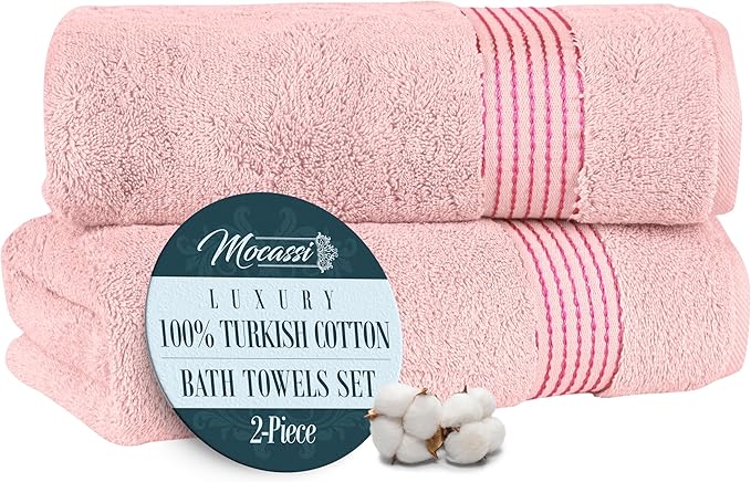 Mocassi Luxury 100% Turkish Cotton 2-Pack Bath Towel Set- Ultra Soft, Quick Dry Highly Absorbent 27 x 54 inch Premium Spa Hotel Quality 2PC Bath Towels - Luxurious Soft Bathroom Towels, Dusty Rose