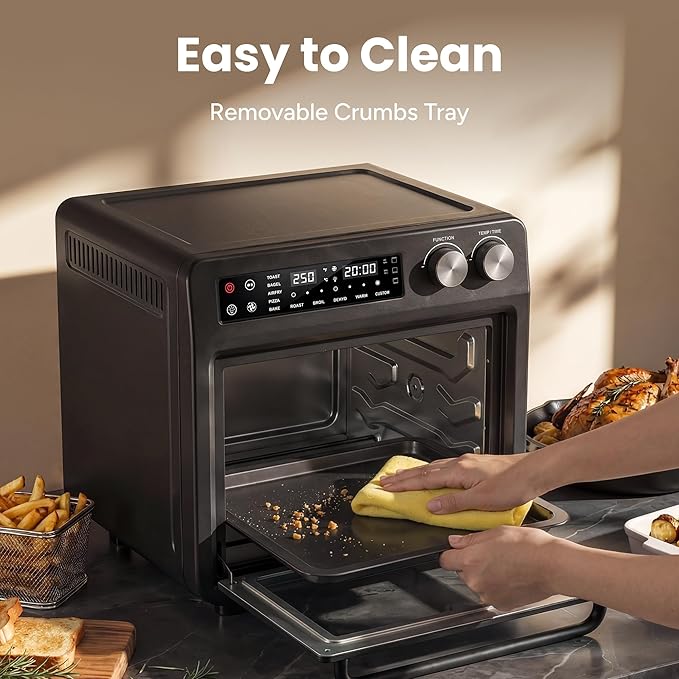 SMIRLY Digital Air Fryer Toaster Oven Combo, 27QT Convection Countertop Oven, 10-in-1 Multi-Function Fits 12" Pizza & 6 Slices of Toast, Stainless Steel, Black