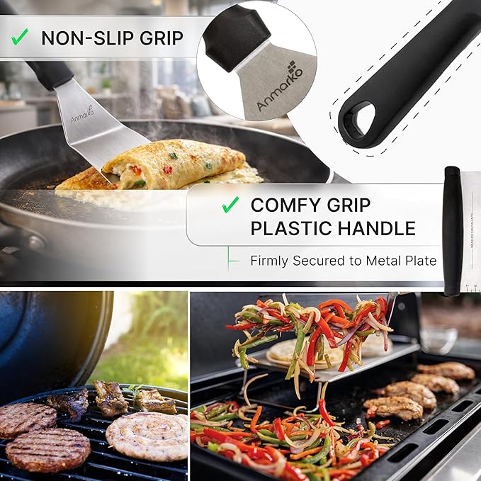 Metal Spatula Griddle Accessories Set - Griddle Scraper Flat Spatula Pancake Flipper Hamburger Turner - Metal Utensil great for BBQ Grill Flat Top Cast Iron Griddle - Commercial Grade