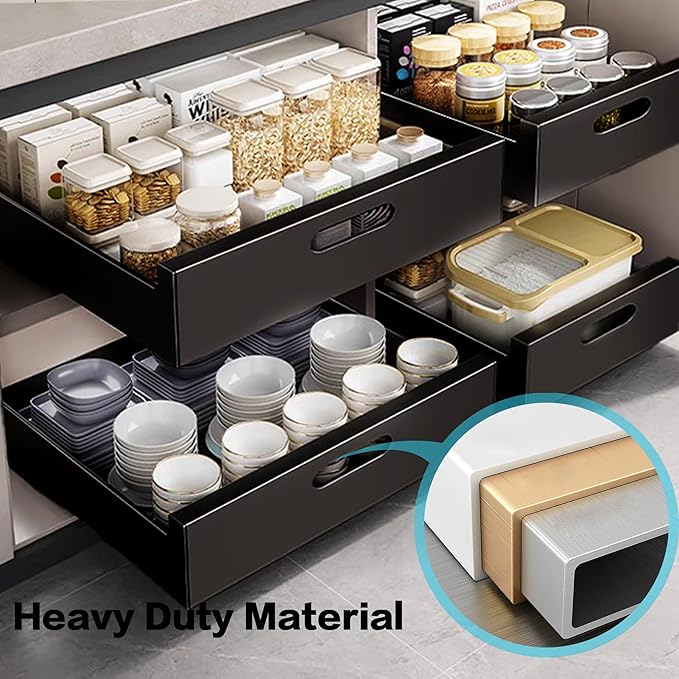 2 Pack Pull Out Drawers for Cabinets, 10" W x16.9" D Pull Out Cabinet Organizer Adhesive for Narrow Face Frame or Frameless Cabinets, Sturdy Pull Out Shelves for Kitchen,Pantry and Bathroom Vanity