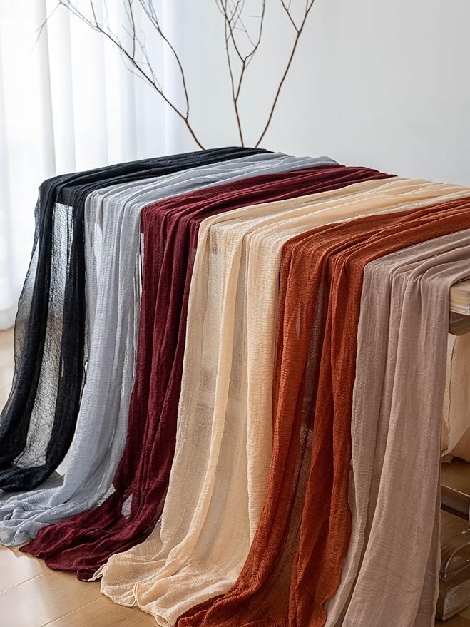 Keketoarrange Cheesecloth Table Runner Nude Gauze Rustic Boho Coffee Cheese Cloth 120 Inch 10 FT for Wedding Baby Shower Bridal Shower Birthday Party Long Sheer Farmhouse Home Decorations
