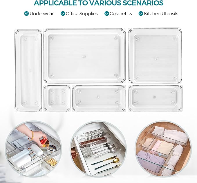 12 Pack Drawer Organizer - 3" X 3" Clear Acrylic Storage Bins with Non-Slip Pads, Versatile Desk Tray for Makeup, Jewelry, Kitchen, Bathroom, and Office Organization