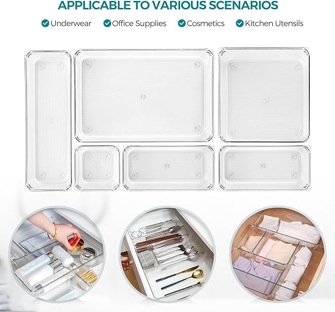 6 Pack Drawer Organizer - 3" X 3" Clear Acrylic Storage Bins with Non-Slip Pads, Versatile Desk Tray for Makeup, Jewelry, Kitchen, Bathroom, and Office Organization