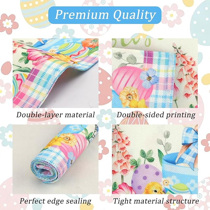comfoyar Easter Bunny Egg Placemats Set of 4, 12x18 Inch Non-Slip Linen Flower Chick Place Mats, Washable Absorbent Table Mats for Kitchen Dining Party Table Decoration