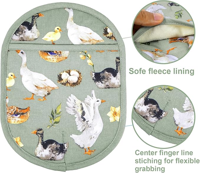 Pot Holders Set of 2 with Transparent Clear Silicone Shell and Nice Duck Flower Cotton Lining, Heat Resistant to 500 F Kitchen Oven Gloves Pot Holder for Cooking (Wathet Blue, Potholders)