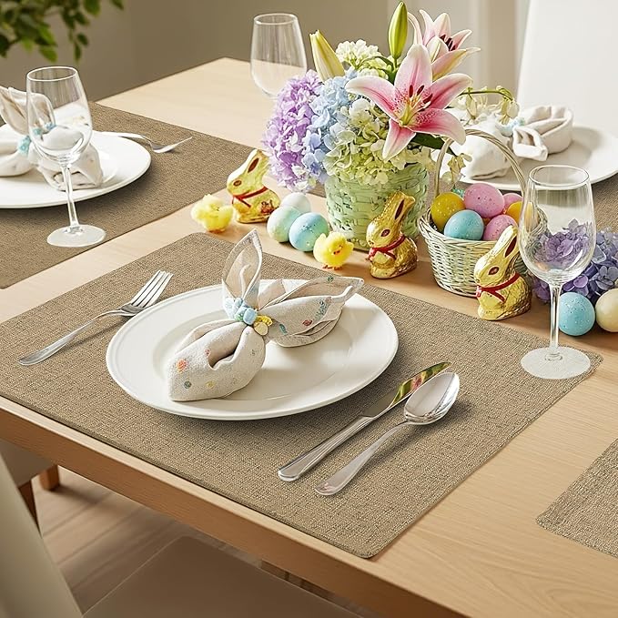 homing Cotton Linen Placemats Set of 6, Cloth Washable Farmhouse Dining Table Mats for Indoors & Outdoors, Easy to Clean, Linen, 13 x 19 Inch