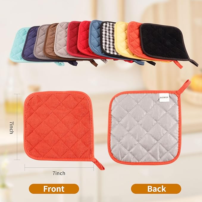 5 Pack Pot Holders for Kitchen Easy-Care Cotton Machine Washable hot Pads for Kitchen for Cooking and Baking Oven Orange
