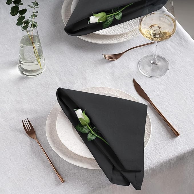 Cotton Dinner Napkins Set of 12, 18x18 Inch Cloth Napkins, Dark Grey Fabric, Reusable & Machine Washable, Soft Durable Table Napkins for Weddings, Restaurants, Parties & Everyday Dining