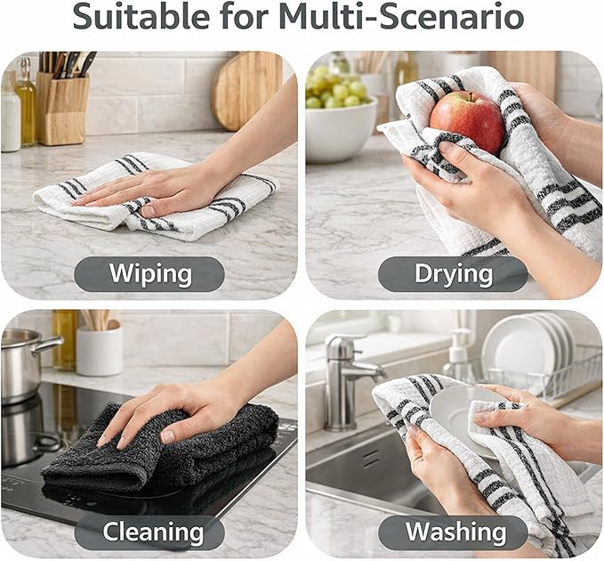 RIVERSIDE Pack of 12 Premium Kitchen Towels 16 x 26 Inches, 100% Cotton Kitchen Hand Towels, Super Soft and Highly Absorbent Dish Towels for Kitchen (Black)