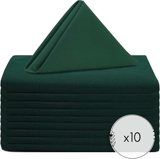 Your Chair Covers Cloth Polyester Napkins, 20 x 20 Inch, Washable Dinner Fabric Linen Napkins with Hemmed Edges for Restaurant, Wedding and Holiday Pack of 10 (Hunter Green)