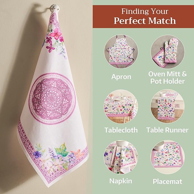 Maison d' Hermine Kitchen Towels Set of 3 100% Cotton 27.50" x 20" Reusable Cloth Tea Dish Towels Absorbent with Hanging Loop for Kitchen Gifts for Mothers Day Spring/Summer (Chardon)
