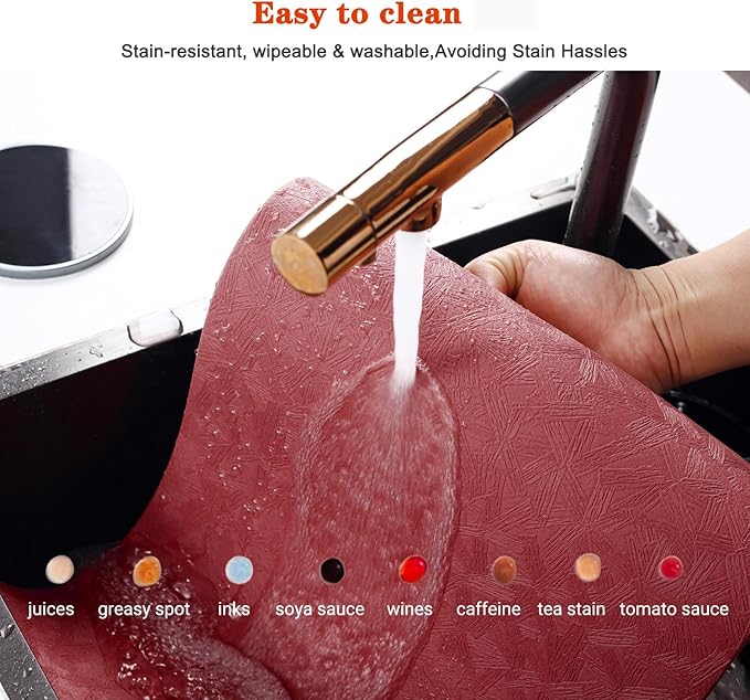 Vinyl Placemats Set of 6 Heat Resistant Easy Clean Non-Slip Place Mats for Dining Table Faux Leather Waterproof Stain Resistant Wipeable Washable PVC Table Mats(6, Red)