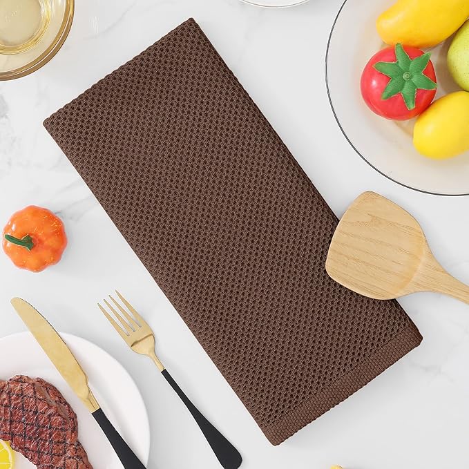 Homaxy 100% Cotton Waffle Weave Kitchen Towels, 3-Pack Ultra Soft Absorbent Dish Towels, Quick Drying Cleaning Towels, 13 x 28 Inches, Coffee