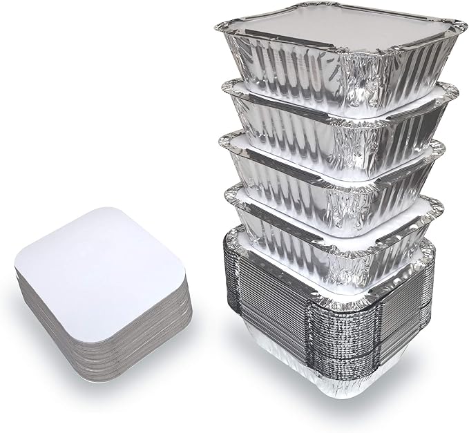 55 Pack - Small Foil Pans with Lids - To Go Food Containers with Lids 1lb Mini Aluminum Pans Freezer Safe Foil Take out Trays Heat proof Aluminum Meal Prep Containers 5.5x4.5x1.9 in