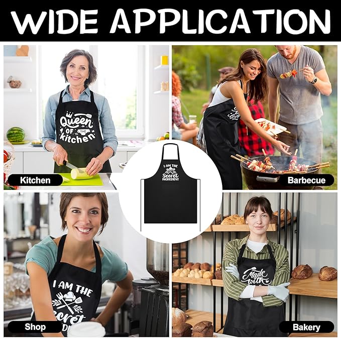Jeyiour 3 Pack Funny Cooking Aprons Women Oil-proof Kitchen Aprons with Pockets for Home Chef BBQ Birthday Thanksgiving Gift(Black)