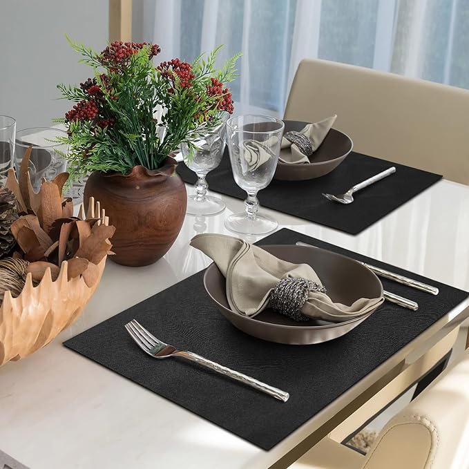 Sieral 12 Set Cloth Placemats Rectangle Dining Table Placemat Bulk 13 x 19 Inch Machine Washable Heat Resistant Cotton Linen Table Mats for Wedding Birthday Party Supplies(Black)