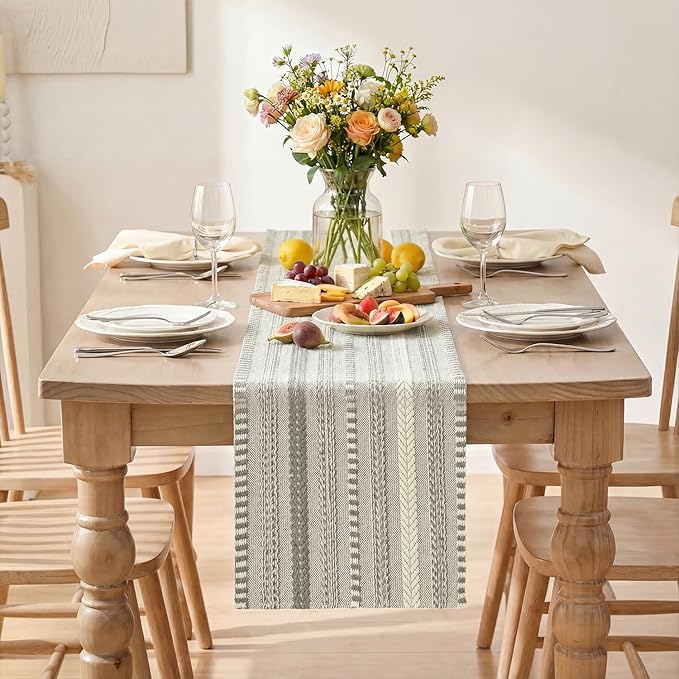 Artoid Mode Dark Grey Farmhouse Woven Table Runner, Seasonal Holiday Rustic Kitchen Dining Table Decoration for Home Party Decor 12x72 Inch
