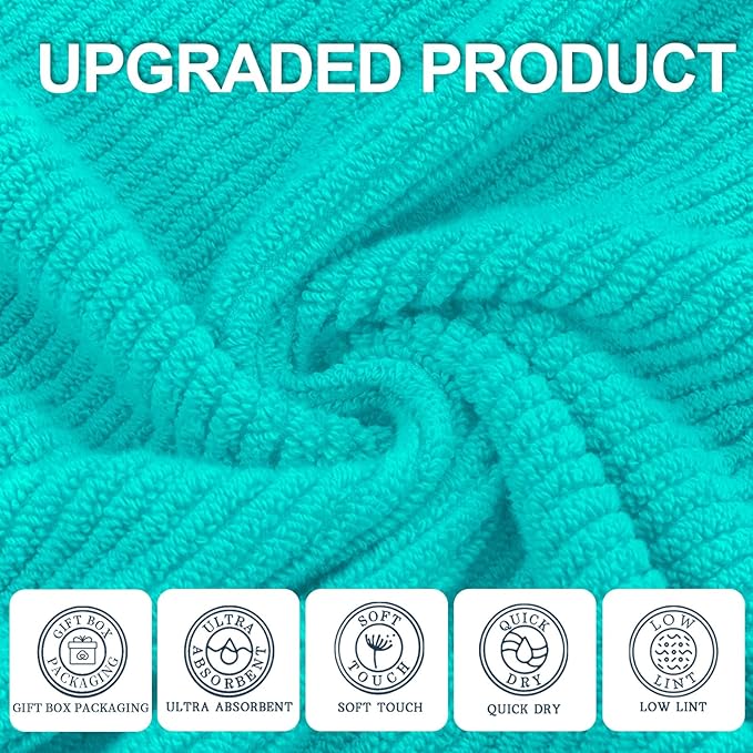 VOOVA & MOVAS Bathroom Hand Towels Set of 4, Large 18"x28" - 100% Cotton | Quick Dry | Light Weight | Thick | Soft | Absorption, Luxury Hand Towels for Showering, Turquoise Bathroom Decor