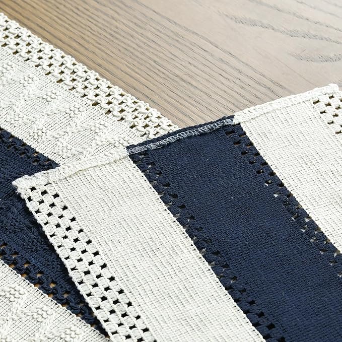Artoid Mode Dark Blue Farmhouse Rustic Table Runner, Seasonal Holiday Hollow Kitchen Dining Table Decoration for Home Party Decor 12x60 Inch