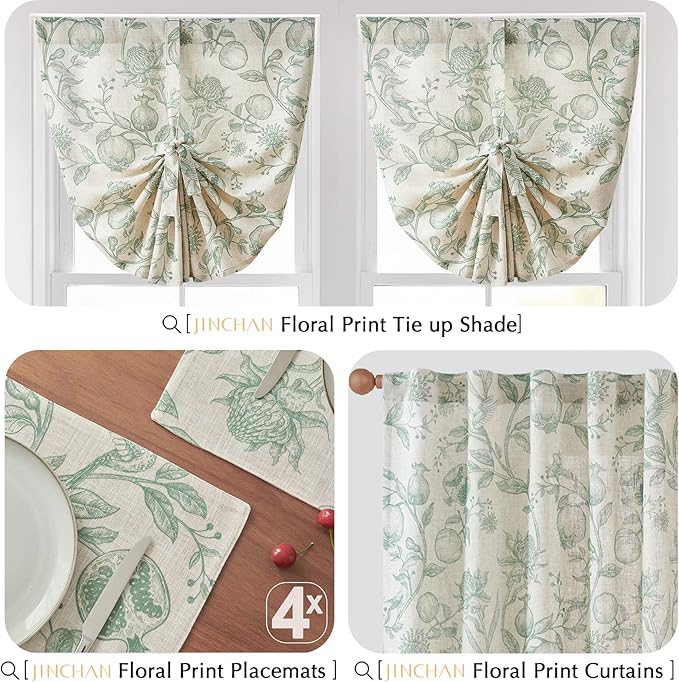 JINCHAN Linen Floral Placemats Set of Cloth Table Mats Rustic Cottagecore Botanical Outdoor Seasonal for Kitchen Dining Decor Heat Resistant Non-Slip Washable Tablemats 13x19 Inch Sage Green