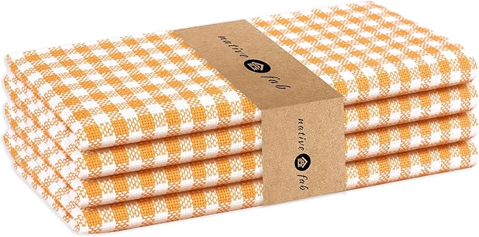 Native Fab Gingham Plaid Check Cloth Dinner Napkins - Set of 4-100% Cotton 16x16 inches Soft, Absorbent, Hotel Quality - Easy Care, Washable, All Events, Everyday Use - Mustard Yellow