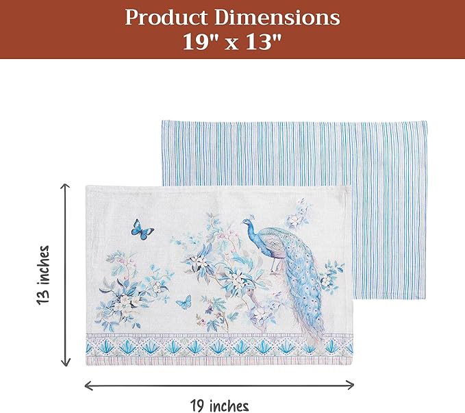 Maison d' Hermine Placemat 100% Combed Cotton Premium Cloth Placemats 13"x19" Washable Place Mats, Home, Kitchen, Dining, Cocktail Parties & Camping - Peacock Utopia (Set of 4)