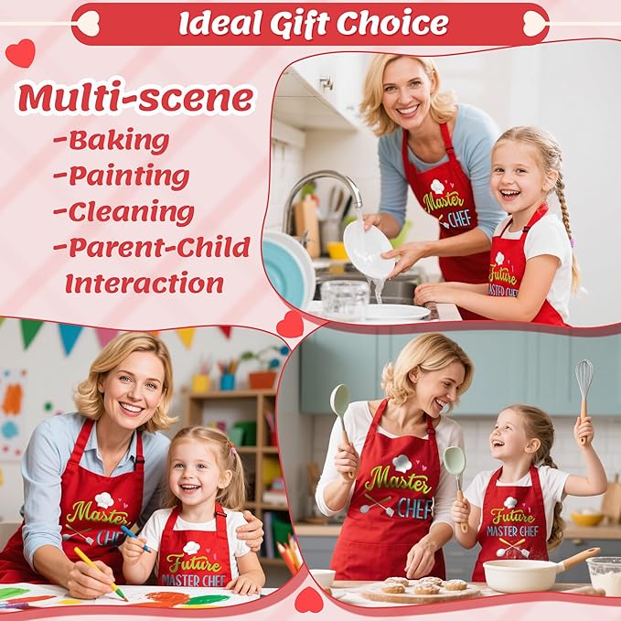 R HORSE 2Pcs Adults Kids Matching Apron Set - Parent and Child Adjustable Kitchen Apron with 2 Pockets - Mommy and Me Matching Gift for Women Kid Cooking Baking Painting Training Gardening