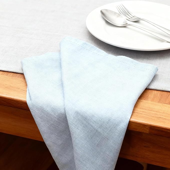 100% Pure Linen Napkins 18 x 18 Inch Baby Blue - Set of 6 Pack Oversized Dinner Table Cloth Napkin, Washable for Home,Kitchen and Everyday Use