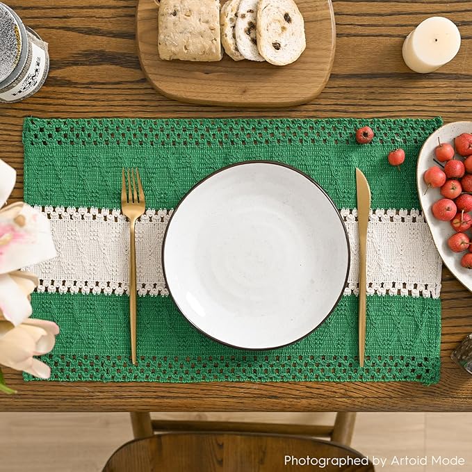 Artoid Mode Dark Green Farmhouse Rustic Placemats Set of 4,12x18 Inch Seasonal Hollow Table Mats Party Kitchen Dining Decoration