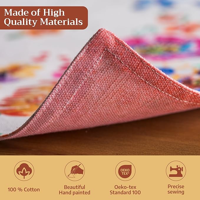 Maison d' Hermine Placemats Set of 4 100% Cotton Washable Cloth Place Mats Reusable Table Mats for Kitchen Dining Party Gifts for Mothers Day Spring/Summer(Happy Florals - High Summer, 13" x 19")