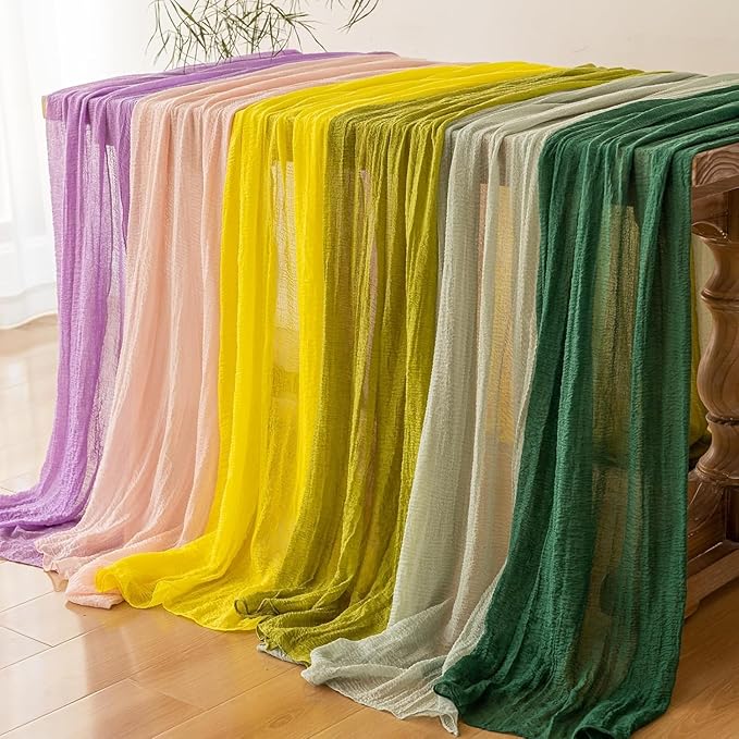 Keketoarrange Grey Spring Easter Gauze Rustic Cheesecloth Table Runner 120 Inch 10 FT for Wedding Baby Shower Bridal Shower Birthday Engagement Garden Outdoor Party Long Sheer Boho Decorations