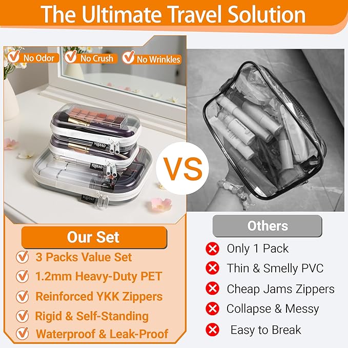 YQBRAO 3 Pack Clear Hard Shell Zipper Case, 1.2mm Heavy Duty Crush-Proof Travel Makeup Bag, TSA Approved Toiletry Organizer for Diaper Bag, Art Supplies, Toys & Electronics, Multi-Size Set