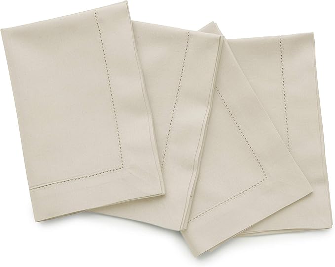 Solino Home Linen Cloth Napkins Set of 4 - Cotton Linen Hemstitch Dinner Napkins 20 x 20 Inch for Spring, Summer, Mothers Day - Handcrafted and Machine Washable