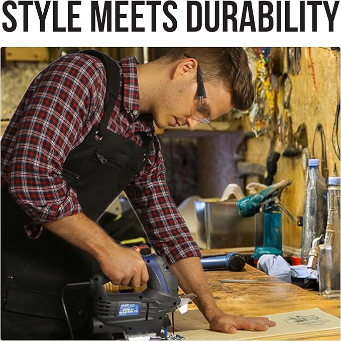 ecoZen Waxed Canvas Welding Apron with Kevlar Thread - Heat and Chemical Resistant, Fully Adjustable to Comfortably Fit Men and Women, 27 x 34 inches, Heavy Duty Tool Apron - Black, Size S to XXL