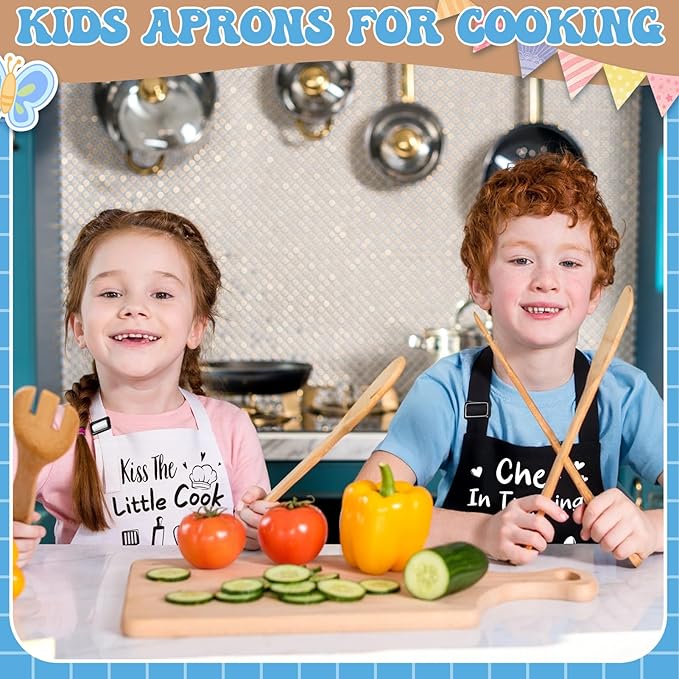 3 Pack Kids Apron for Cooking Adjustable Kids Chef Kitchen Funny Aprons with Pockets for Boys Girls Painting Baking