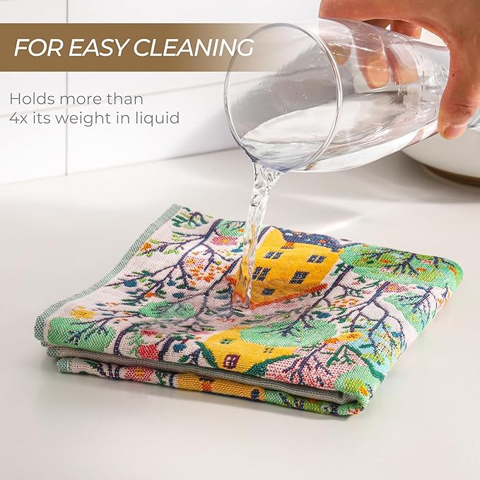 Flour Sack Green Kitchen Towels - Tea Towels Set of 2,Quick Dry 100% Cotton for Kitchen Drying Linework,Ultra Absorbent Decorative Boho Floral Large Hand Towels with Hanging Loop,Mushroom