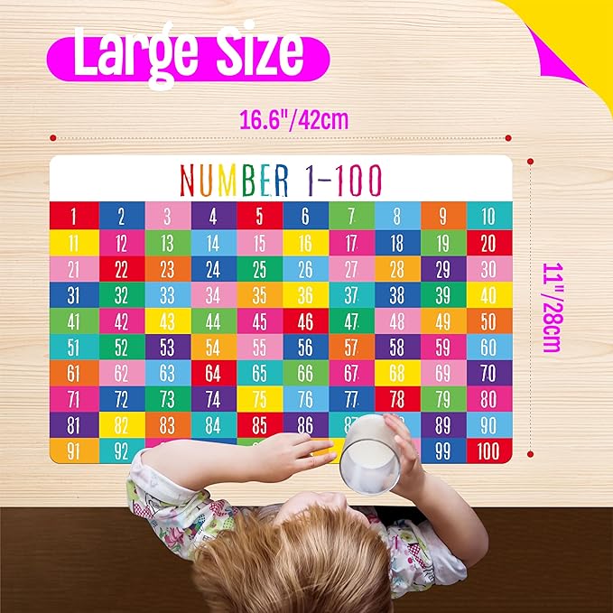 6 Pack Placemats for Kids, Non-Slip Washable, Reusable Alphabet, Number, Month, Color & Emotion Educational Placemats for Home, Kindergarten, Classroom, Nursery
