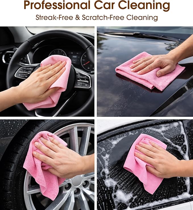 KitchLife Microfiber Cleaning Cloth Roll, 100 Pack - Tear-Away Microfiber Paper Towels, Lint-Free, Reusable, Washable for Kitchen, Car, Dishes, and Sensitive Surfaces (Pink)
