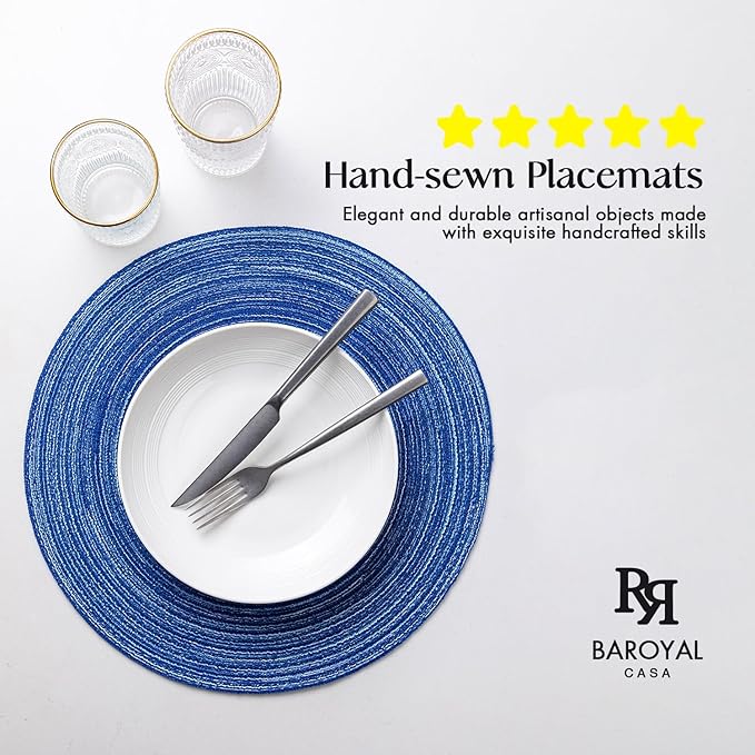 Round Placemats Set of 12 Woven Placemats Washable Braided Table Mats for Dining Table Heat Resistant Non-Slip Circle Place Mats(Royal Blue)