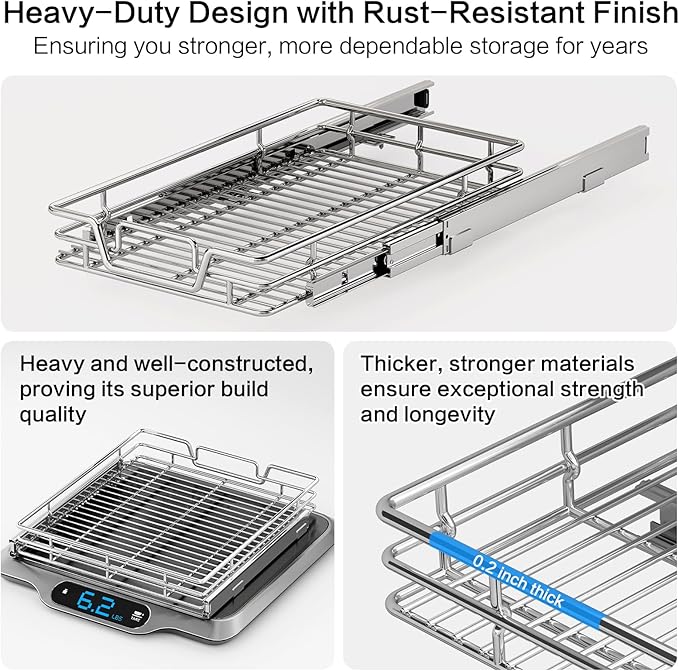 2-Tier Kitchen Cabinet Pull Out Shelf and Drawer Organizer Slide Out Pantry Storaqe Basket in Multiple Sizes (11" W x 18" D,1 Tier)