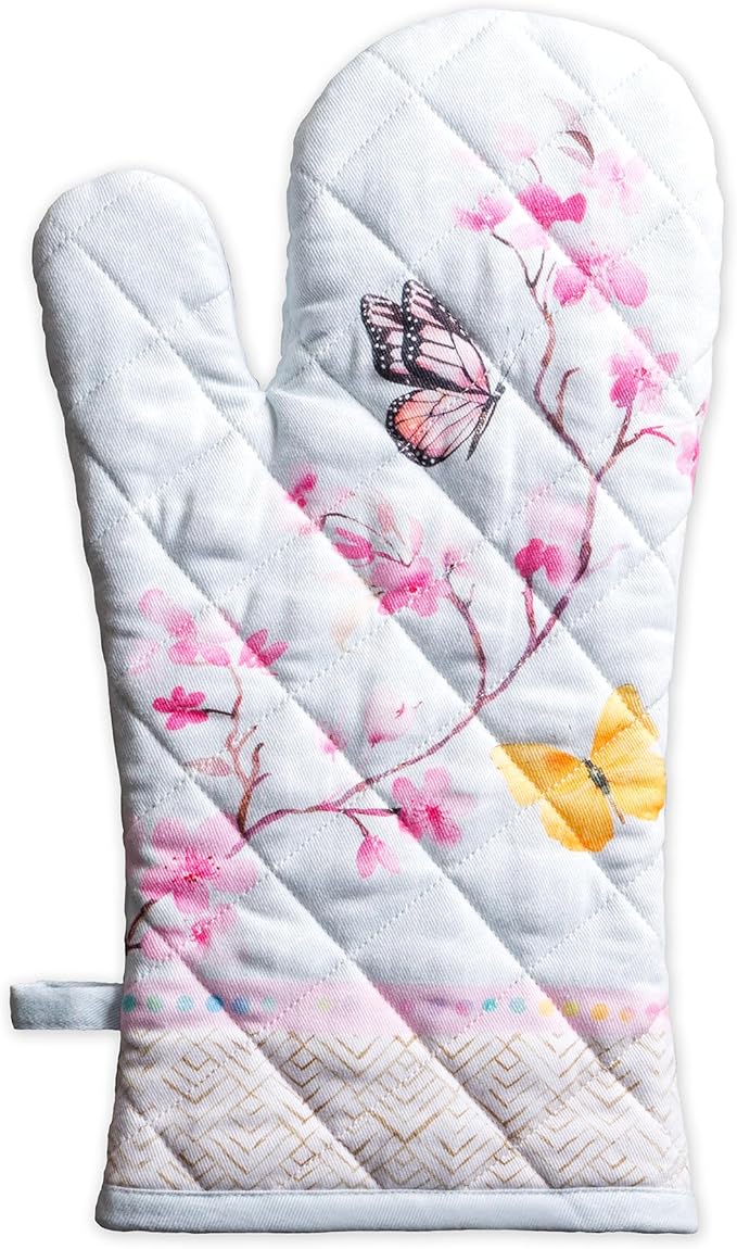 Maison d'Hermine Oven Gloves 100% Cotton Oven Mitt 7" x 13" with Loop Heat Resistant BBQ Cooking Gloves Baking Grilling Gifts for Mothers Day Spring/Summer (Pack of 1, Blossoms in Spring)